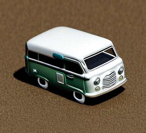 a tiny campervan on the sand